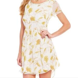 A loves A Gold Yellow Floral Wheat Novelty Print 100% Silk Mini Babydoll Dress